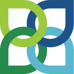 FNBB logo featuring four interlocking shapes in green blue and teal forming a modern symmetrical mark without text. The design represents connection stability and community partnership.