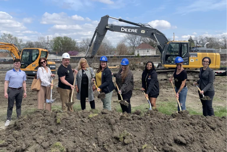 Group of people from LaGrange Park Chamber of Commerce breaking ground for community center addition